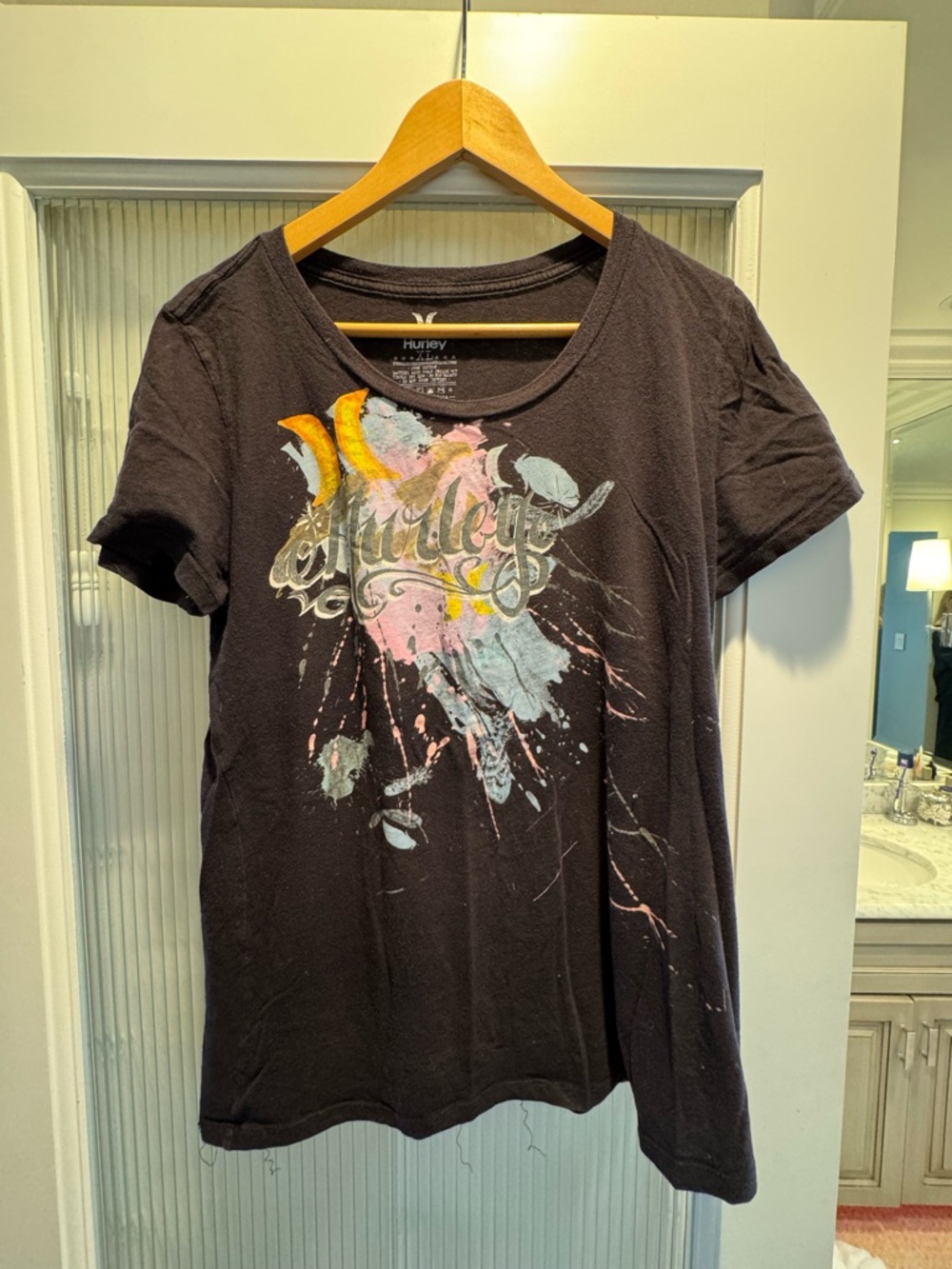 Hurley Black Tee with Multicolor Graphic Accents